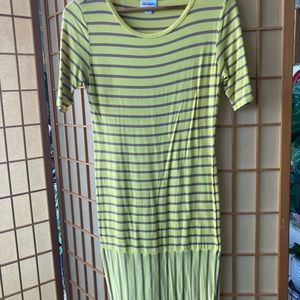 Long mid calve yellow striped dress